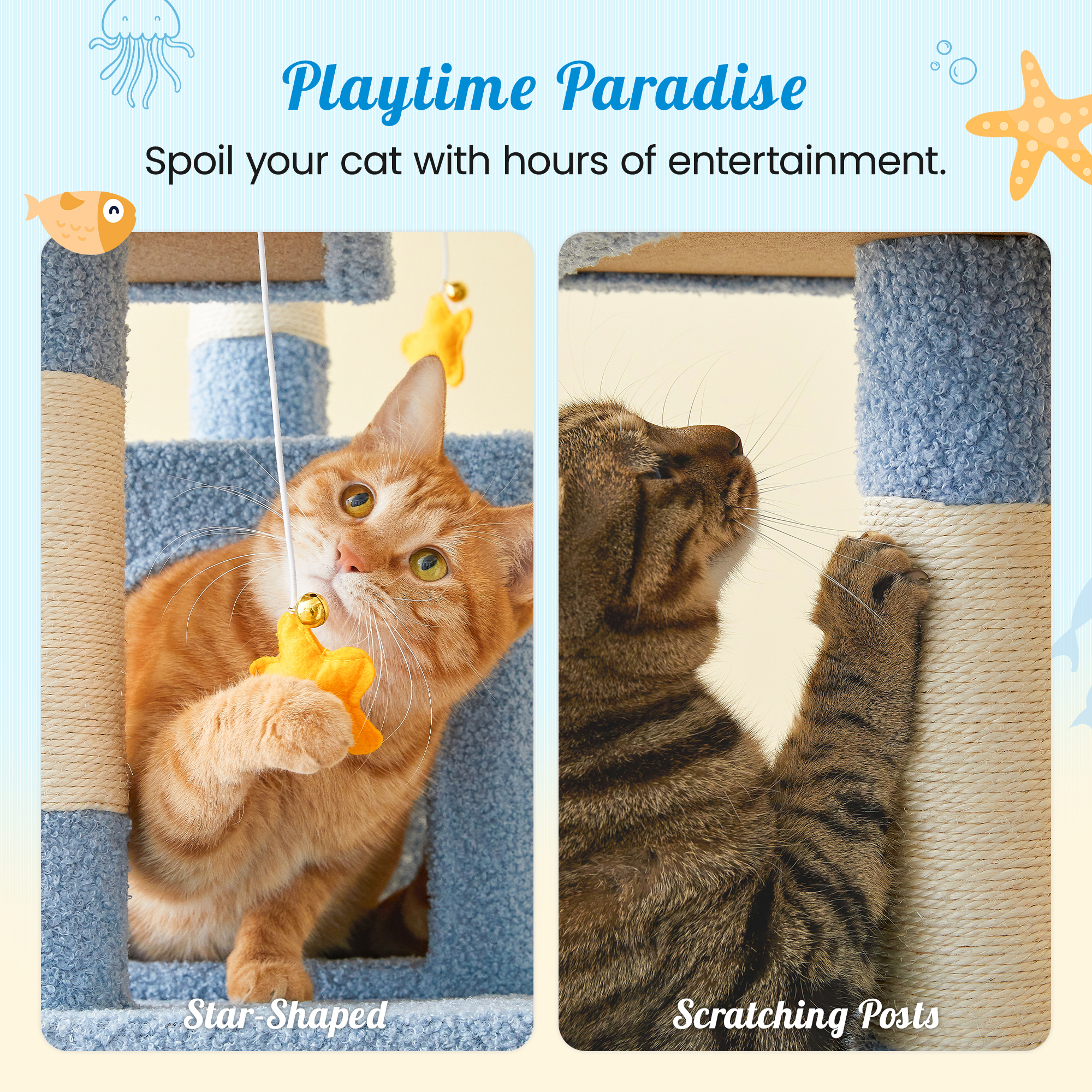 MWPO 63.8" Multi-Level Cat Tree with Condo and Scratching Post Tower, Blue