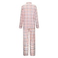 thumbnail image 4 of FUNDUFI Women Pajama Outfits Fashion Plaid Printed Long Sleeve Lapel Buttons Up Pajama Shirts Stretchy Sleepwear Pants Breathable Loose Fit 2Pcs Homewear Pajama Sets Comfy Pjs For Women, 4 of 7