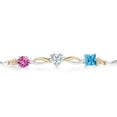 thumbnail image 2 of Gem Stone King 925 Silver and 10K Yellow Gold Pink Created Sapphire Moissanite Swiss Blue Topaz and Lab Grown Diamond Tennis Bracelet for Women By Keren Hanan (2.15 cttw, Adjustable up To 9 inch), 2 of 4