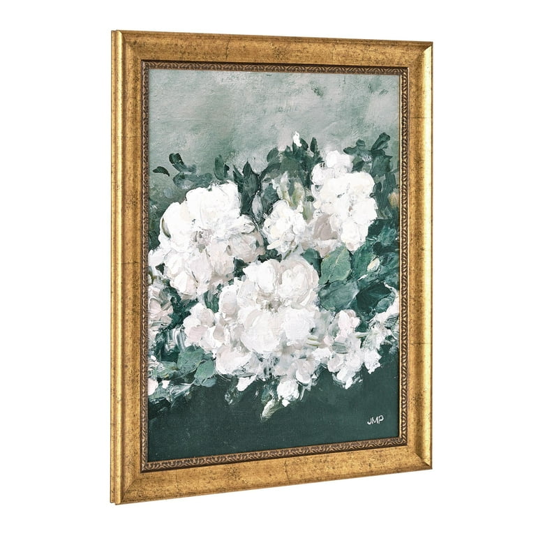 Beautiful 16x20 White Floral Framed Wall Art with Gold Frame photo 1