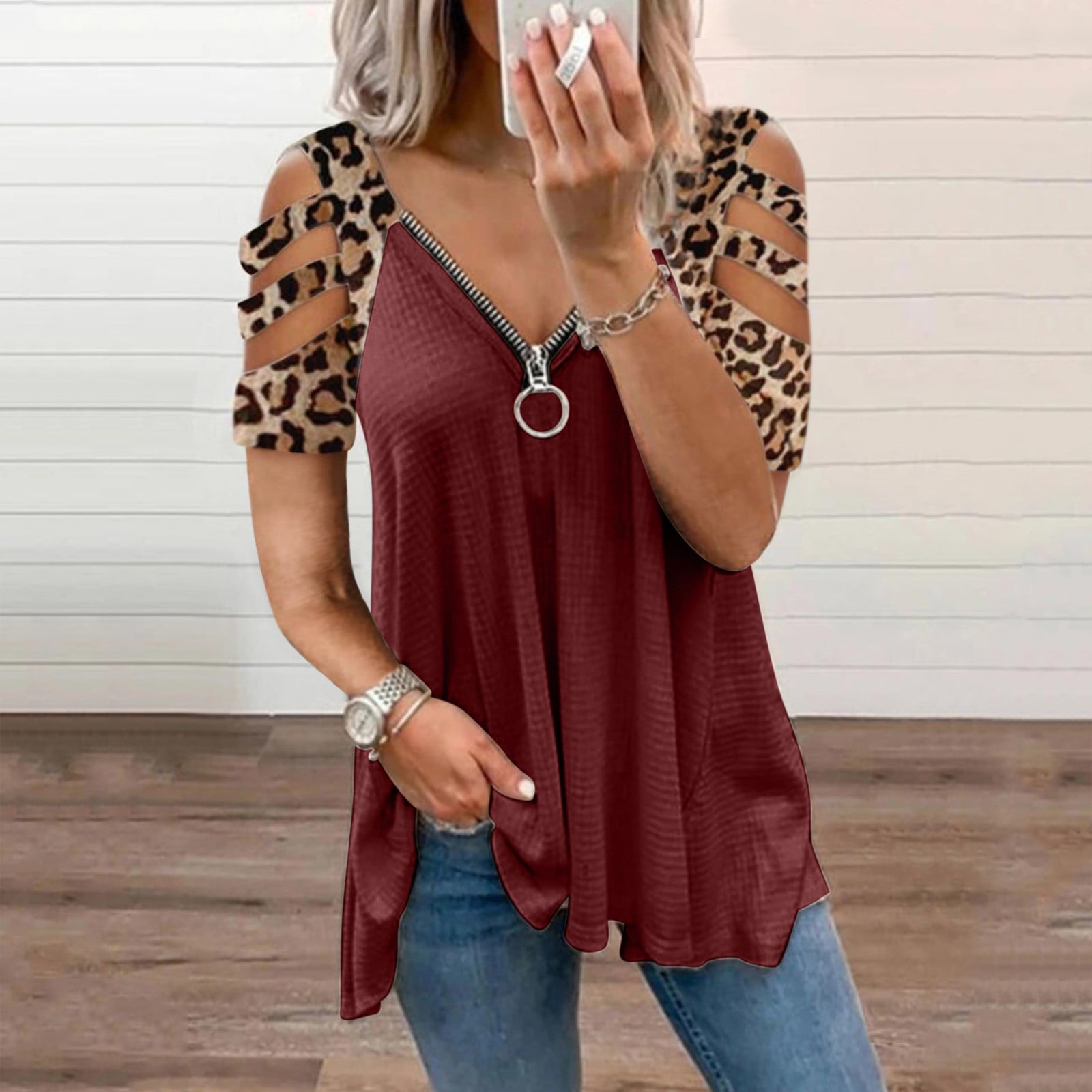uikmnh Womens Sexy V-neck Collar Zipper 
