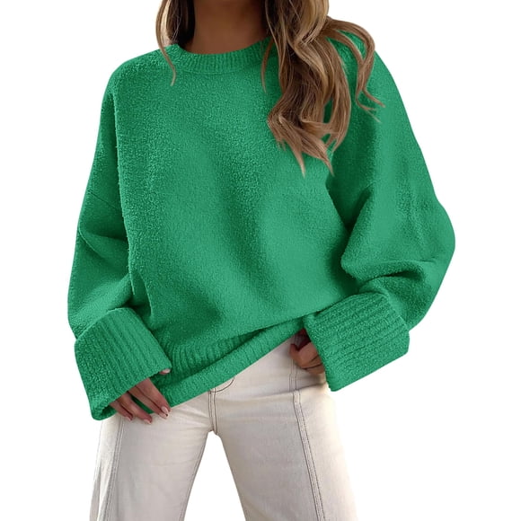Suéter PRETTYGARDEN Oversized de Cuello Redondo Peludo Verde Talla M
