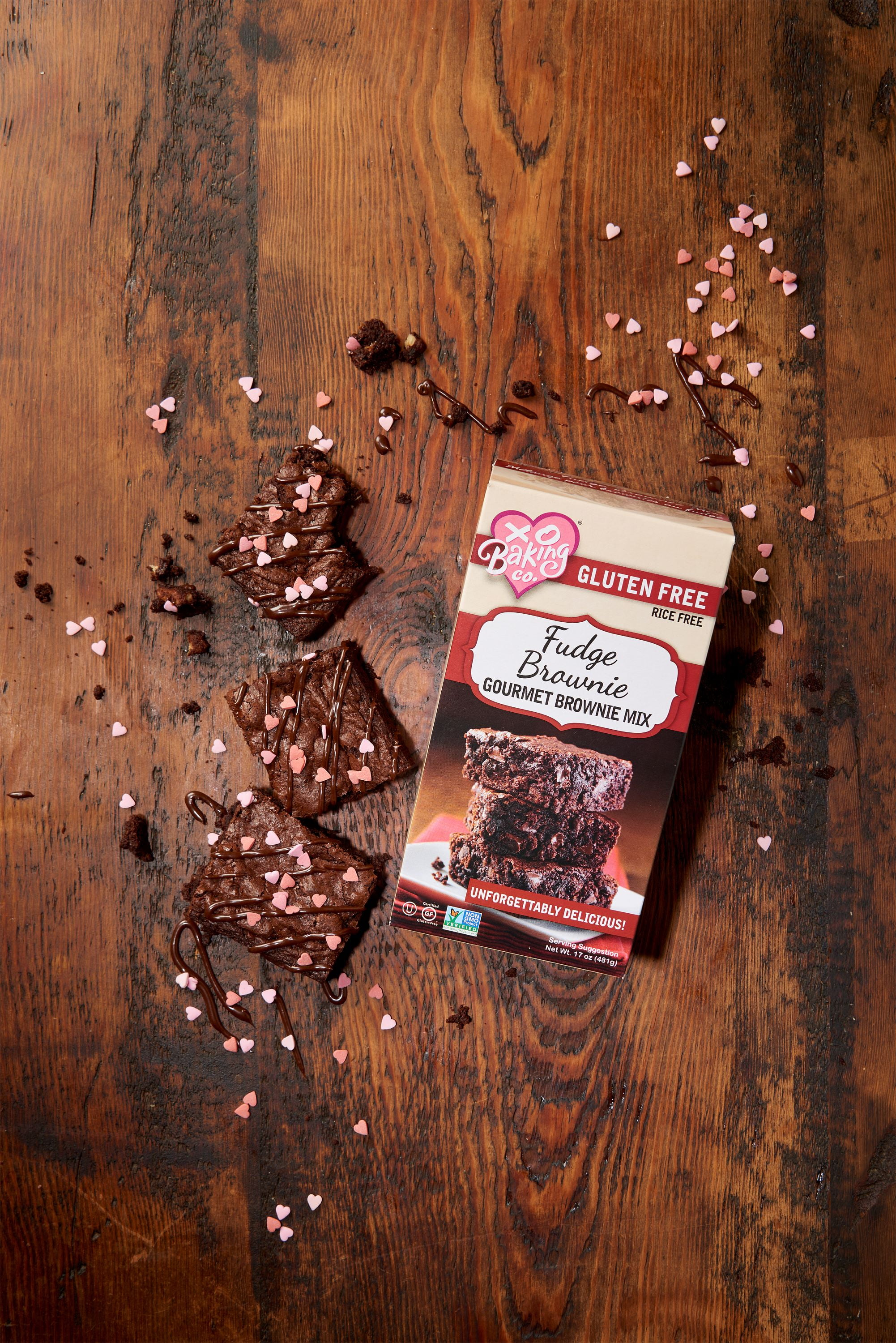 XO Baking Co. Gluten Free Fudge Brownie Mix, Valentine's Day Baking, Non-GMO; Dairy Free, 17 oz Box