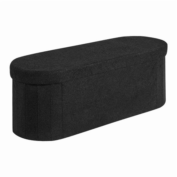 Oval Foldable Storage Ottoman Bench with Teddy Fleece Upholstery Large Capacity Supports 660 lbs for Living Room Bedroom Entryway Black