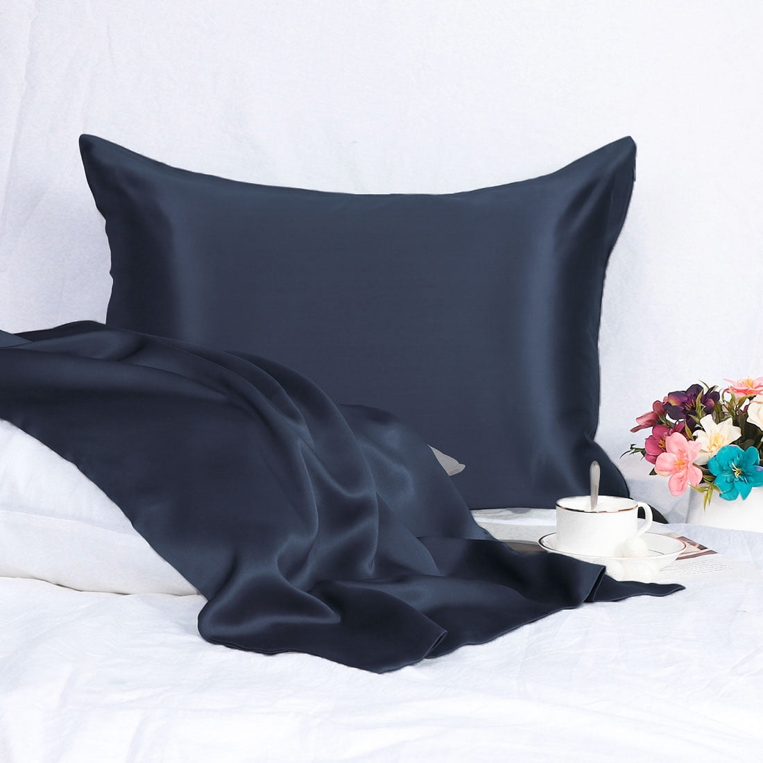 Unique Bargains Mulberry Silk Pillowcase for Skin 25 Momme Navy Blue Standard