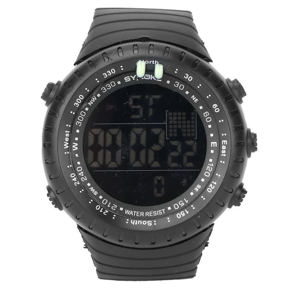 Digital Sports Watch Night Light Waterproof Multiple Functions Electronic Watch for MenBlack