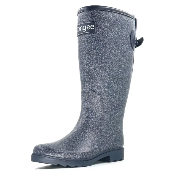 Rongee Waterproof Rain Boots for Women Mid Calf Garden Shoes Glitter Boots Outdoor Mud (7 B(M) US)