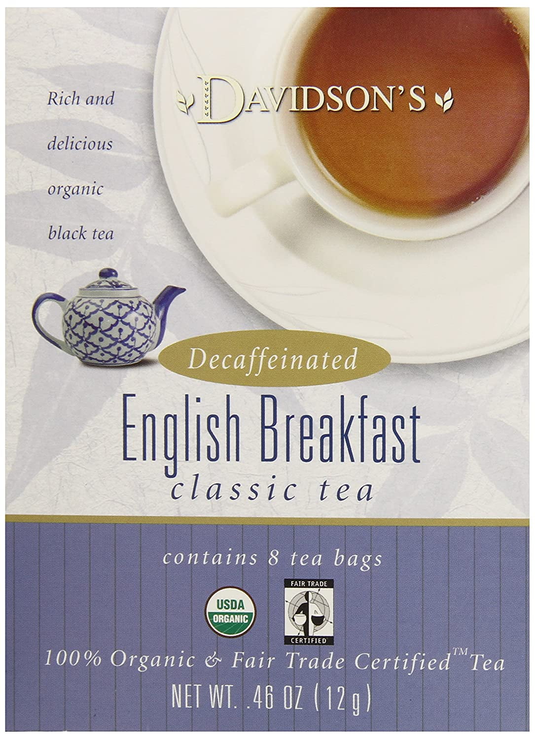 Davidsons Tea Decaf English Breakfast, 8Count Tea Bags (Pack of 12