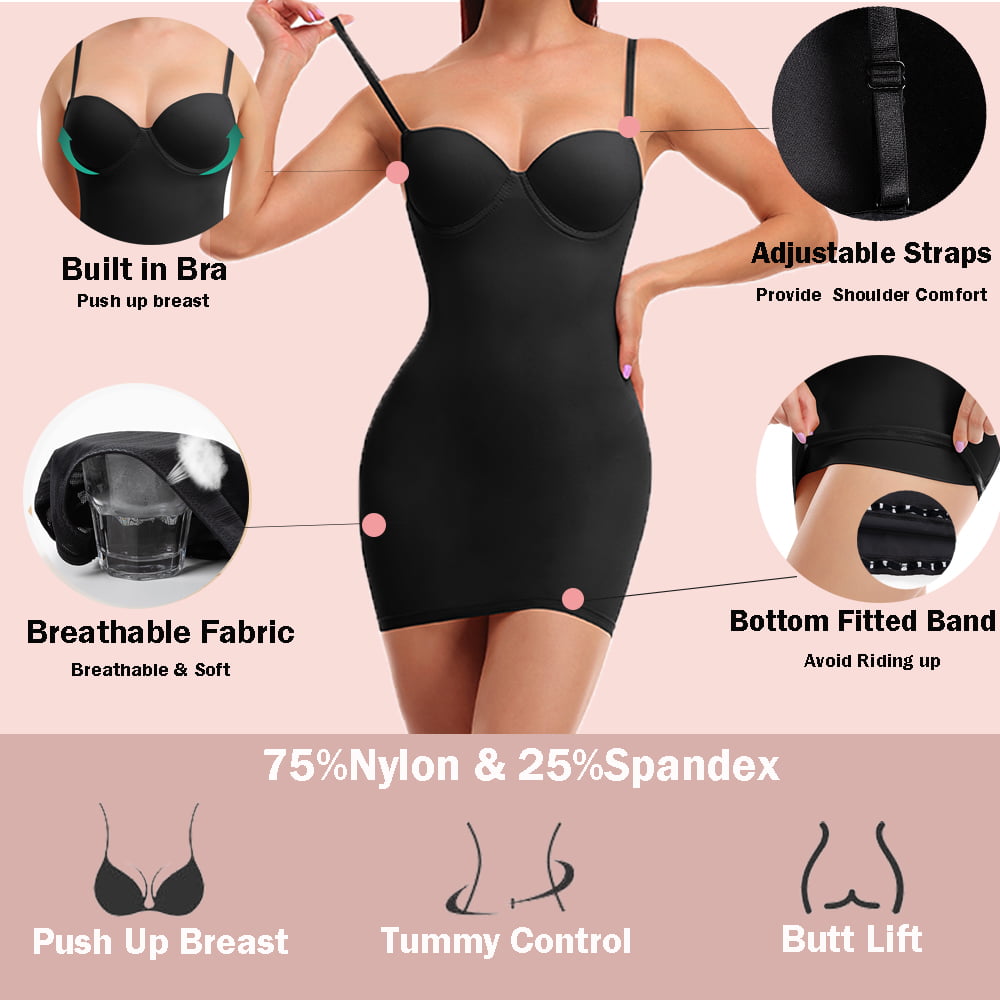 Joyshaper Womens Shapewear Slip Under Dresses Tummy Control Full Body  Shaper with Bra Smoothing Bodysuit Beige-S