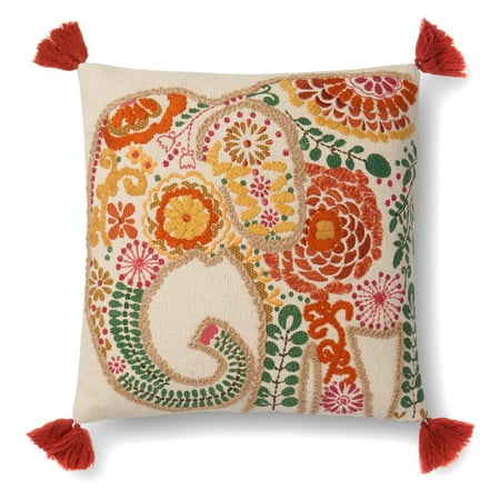Loloi Rugs P0538 Decorative Pillow A charming elephant design in bold orange and green hues brings exotic flair to the Loloi Rugs P0538 Decorative Pillow. Tassels adorn the corners of the cotton cover with playful style. Loloi Rugs With a forward-thinking design philosophy  innovative textures  and fresh colors  Loloi Rugs sets the standards for the newest industry trends. Founded in 2004 by Amir Loloi  Loloi Rugs has established itself as an industry pioneer and is committed to designing and hand-crafting the world s most original rugs. Since the company s founding  Loloi has brought its vision to an array of home accents  including pillows and throws. Loloi is proud to have earned the trust and respect of dealers and industry leaders worldwide  winning more awards in the last decade than any other rug company.