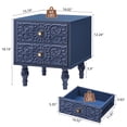 thumbnail image 3 of Wirrytor Vintage Short Nightstand Set of 2 with 2 Drawers, Bedside Table 2 Drawer Dresser with Embossed Pattern, Storage End Table with Wooden Legs for Bedroom & Living Room,Blue, 3 of 9