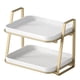 thumbnail image 1 of Escurreplatos de 2 niveles, bandeja blanca, estante seco, organizador de escritorio para cocina, estante de metal con bandeja de plástico, 1 of 12