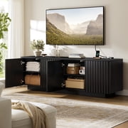 GUNAITO Fluted TV Stand for TVs up to 70", Home Entertainment Center with Storage for Living Room, Black