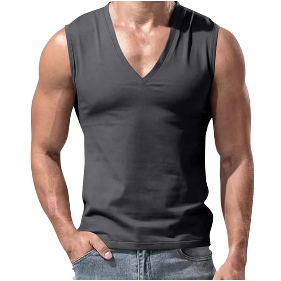 Kukoosong Men's V-Neck Sleeveless Tank Top, Solid Color Casual Workout Shirt for Gym and Outdoor Activities Men Summer Muscle Tee Tank Tops