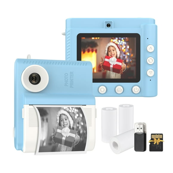 Kids Instant Print Camera Digital Camera for Kids 1080P Digital Video Camera Dual Lens 2.8 Inch IPS Screen Built-in Battery Photo Frames with 3 Rolls Thermal Printing Paper Neck Strap 32GB TF Card &
