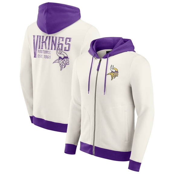 Men's Darius Rucker Collection by Fanatics Cream Minnesota Vikings Distressed Graphics Full-Zip Hoodie