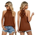 thumbnail image 6 of Women's Tank Top Summer Clothing Sleeveless Halter Mock Turtleneck Vest Solid Color T-shirt Loose Casual Pleated Front Blouse,S-2XL, 6 of 9