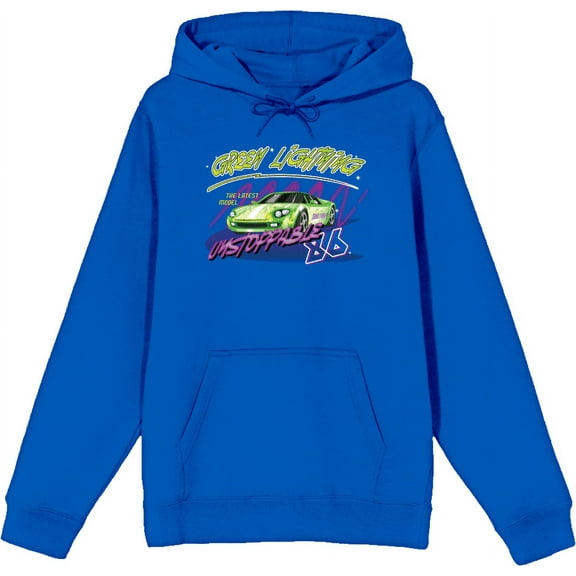 Car Fanatic Green Lightning Adult Blue Long Sleeve Hoodie-Medium