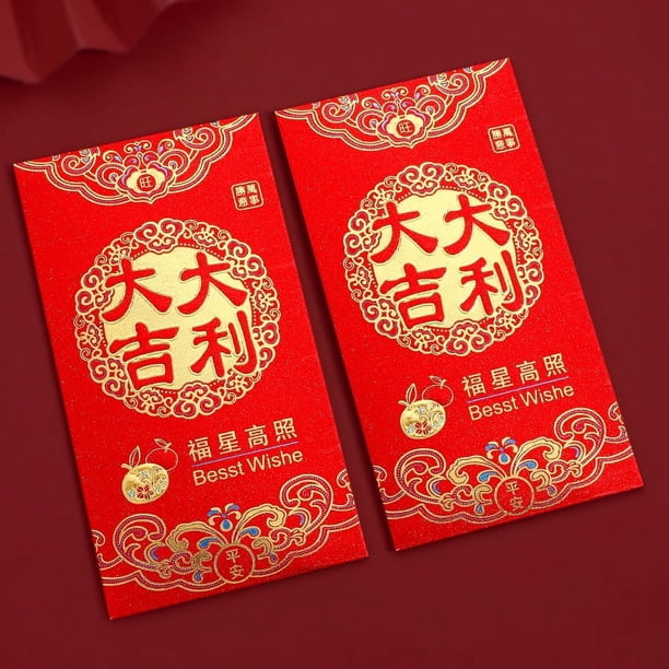 Xiao Hua Sobres rojos de Año Nuevo Chino, 12 sobres para dinero en efectivo, bolsillo de la suerte para Navidad - B01