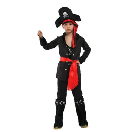 Boys'Carribean Pirate Costume Set with Shirt, Pants, Hat, Belt, M