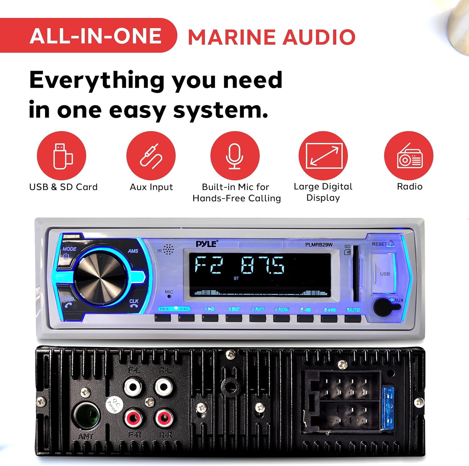 Pyle Single Din 300W Bluetooth In-Dash Stereo Radio Receiver, Hands-Free, MP3