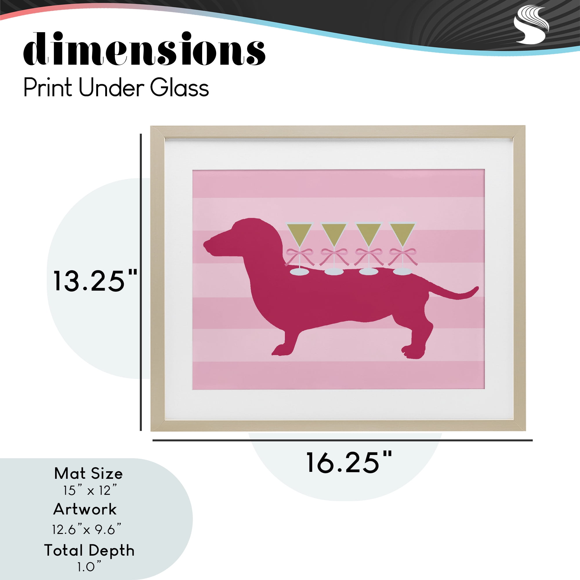 Stupell Industries Pink Dachshund With Martinis Birch Framed Print Under Glass, design by Lil' Rue