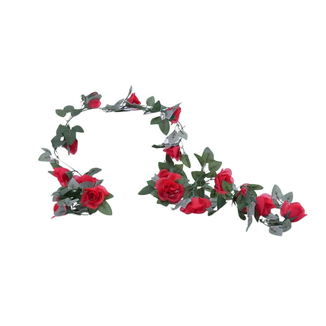 Cheapark 16 Heads Simulated Rose Rattan Wall Hanging with Artificial Greenery Gift for Home Door Valentines Day Wedding Party Deco r