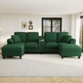 thumbnail image 2 of 117" Modular Sectional Sofa with Storage Ottomans, Upholstered Corduroy Cloud Couch with Console, Charging Station and Cup Holders, 4 Seat U-Shaped Couches for Living Room, Green, 2 of 9