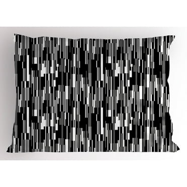 Ambesonne Black and White Pillow Sham, Abstract Lines, 26" X 20", Black Grey White