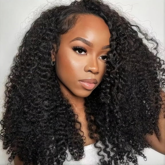 Curly Half Wig Human Hair 180% Density Deep Wave Glueless Wigs Upgrade 3 In 1 Wigs Beginner Friendly Seamless Flip Over Drawstring Curly Wig Ready to Go Headband Wig Natural Black Color 18 Inch