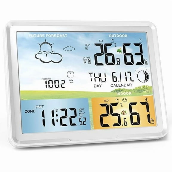 ZLCWeather Station Wireless Indoor Outdoor Thermometer, Color Display Digital Thermometer Humidity Monitor with Atomic Clock, Forecast Station with Calendar and Adjustable Backlight for Home