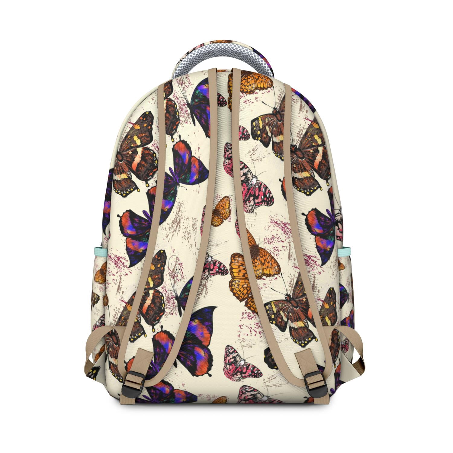 "Stylish Butterfly Design College Backpack - Roomy School Bookbag with 15 Inch Laptop Pocket, Water-Resistant, Trendy Bag for Women Students"
