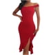 thumbnail image 1 of Vestido largo de moda para mujer, ajustado, liso, liso, con hombros descubiertos, volantes, borde dividido, tenedor Fridja  hjkh828, 1 of 7