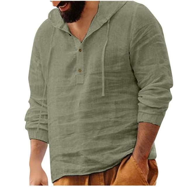 pstuiky manga larga de hombre, Blusa informal de manga larga con cuello redondo y botones para hombre salir tops xxl