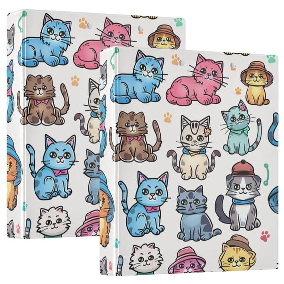 Cartoon Cats with Hat Hardcover 3 Ring Binder 1.5” Round Rings Letter Size Paper Pockets for School Office Supplies