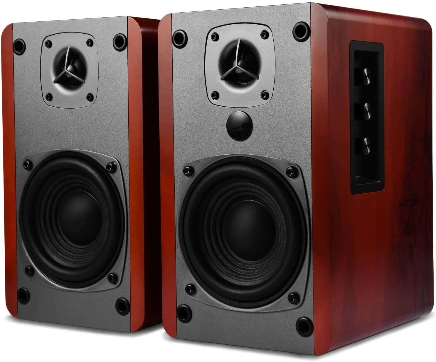 Singing Wood BT27 54 Watts Powered Bluetooth Bookshelf Speaker for Home, Studio Monitor, etc. - Walnut Wood Finish