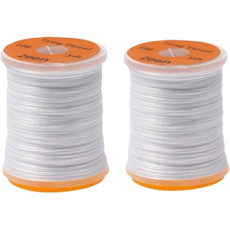 2Pcs White 100Yard 200D UV Big Fly Thread Premium Strong Fly Tying Thread Spool Salmon Bass Flies Tying Material Fluorescent Hunting and Fishing