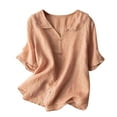 thumbnail image 3 of Women's Summer Short Sleeve Turndown Collar Tops Shirts Blouses Solid Color Regular Fit Casual Daily Wear Vacation Beach Fashion Essential Gift for Women | Sopatenor,Orange XL, 3 of 9