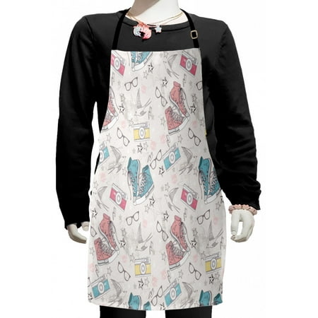 

Retro Kids Apron Youthful Teenager Grunge Pattern with Sneakers Photo Cameras Glasses Birds and Stars Boys Girls Apron Bib with Adjustable Ties for Cooking Baking Painting Multicolor by Ambesonne
