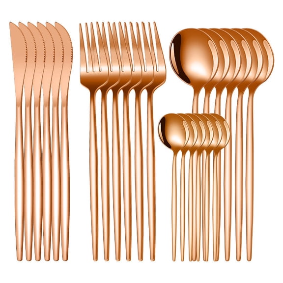 suxuMhao Flatware Sets,24-Piece Stainless Steel Silverware Set (Gold Brown,Universal Size)-6 Each of Table Knife/Fork/Large Soup Spoon/Small Spoon,Ideal Cutlery Set for Kitchen,for Daily Use​