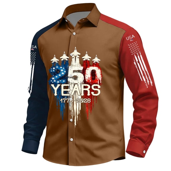 Mens 250th Anniversary USA Shirt Button Down 4th of July Shirts Long Sleeve Patriotic American Flag Tops