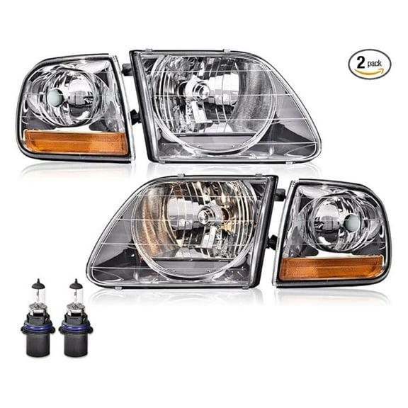WaiRitoday Headlight Assembly Fit for Ford F150 1998 1999 2000 2001 2002 2003/04 F150 Heritage/97-02 Expedition/98-99 F250 (FOR 1997 Built After 7/96) Halogen Headlamps Clear Lens