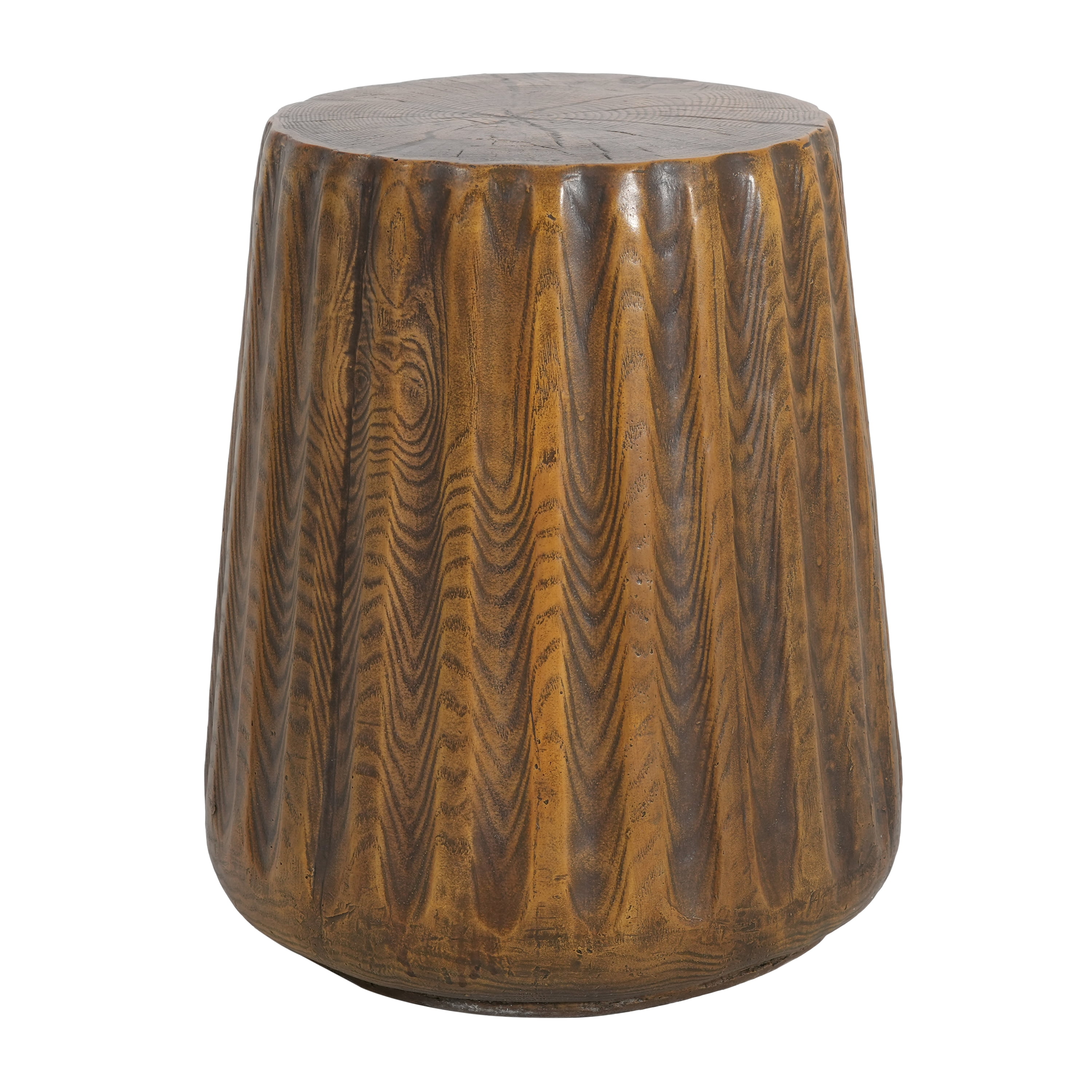 Mintazer 16.6" H Rustic Tree Stump MGO Outdoor Indoor Side End Table, Fluted Trapezoidal Accent Stool Table for Patio Balcony Living Room Bedroom, Walnut