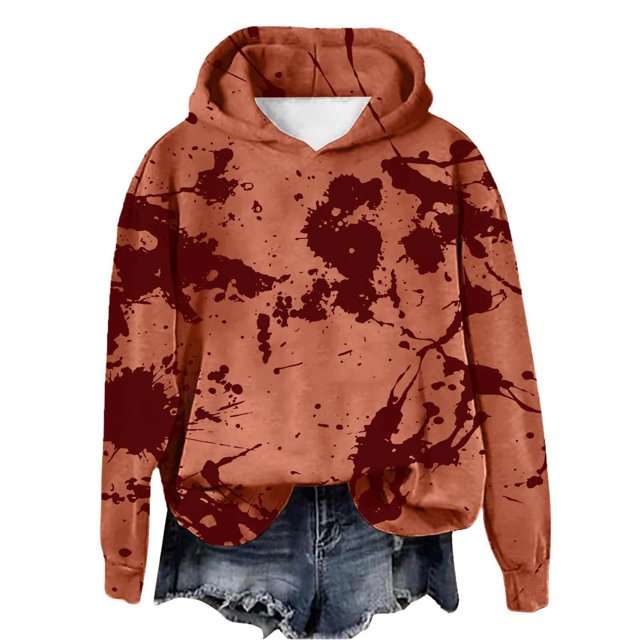 VBARHMQRT Chandails à Col Rond pour Femmes Femmes 2024 Automne et Hiver Tendance à Multiples Taches Imprimés Hauts de Sport à Capuche