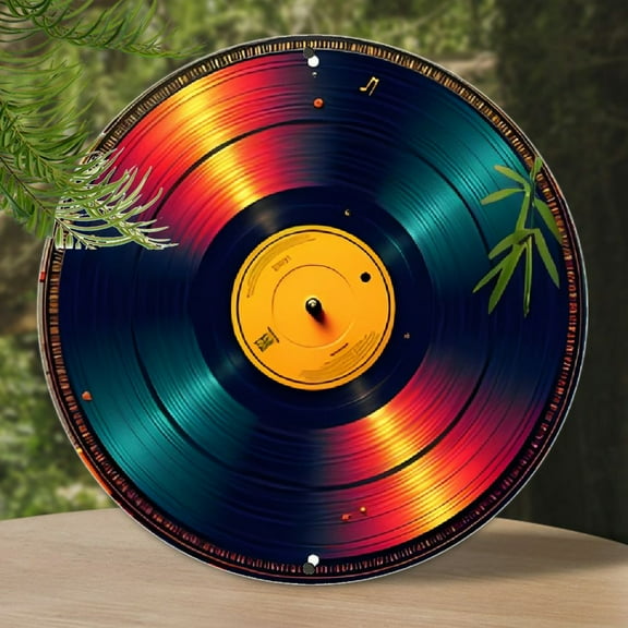 Vintage Record 8x8" Round Aluminum Wall Art - Retro Neon Metal Sign for Home, Garage, Cafe Decor, Rustic, Dining Room, Sign, 2D, Perfect for Room Decor