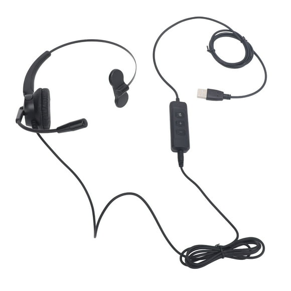 Telephone Headset, Black Customer Service Headphone USB Plug for Laptop for VOIP Landline
