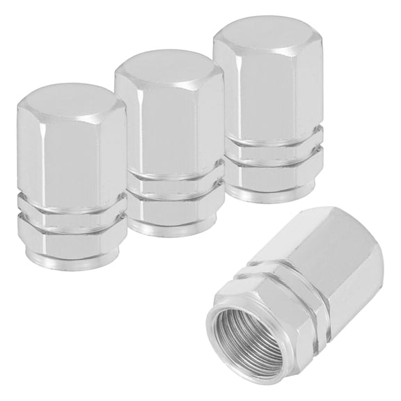 4Pcs Small Hexagonal Tire Air Valve Stem Cap Car Wheel Pressure Caps, Silver