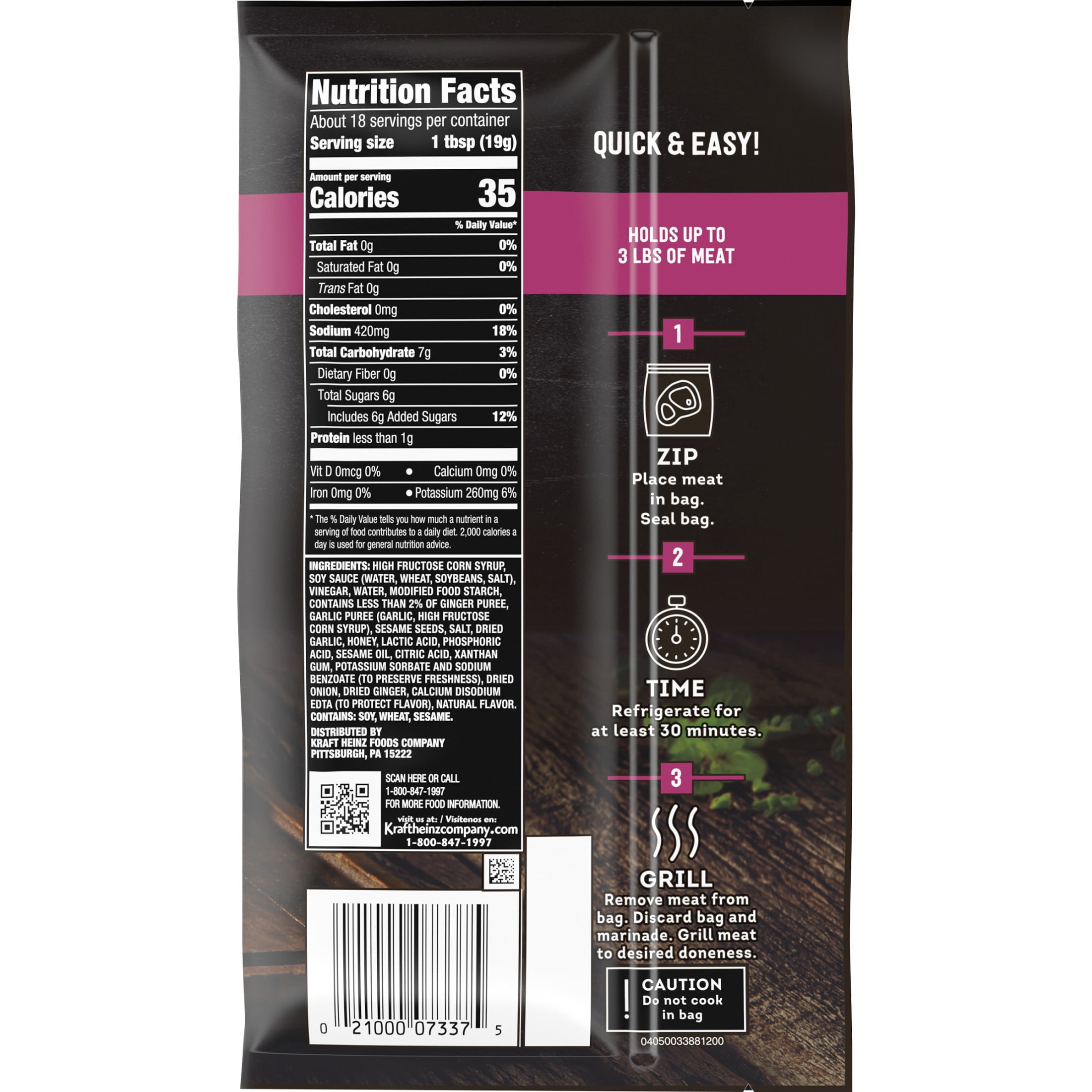 J.L. Kraft Marinade In-A-Bag Sweet Teriyaki Liquid Marinade, 12 oz Bag