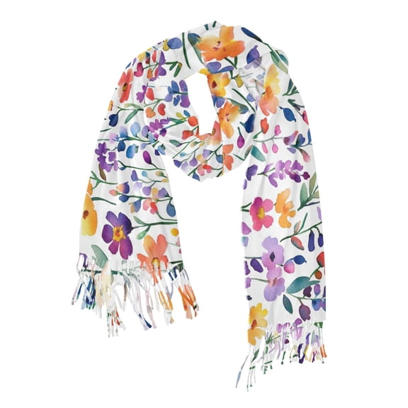 FORMRS Womens Scarf Winter Soft Long Big Warm Shawls Wrap Tassel Scarves, Purple Wildflower Pattern