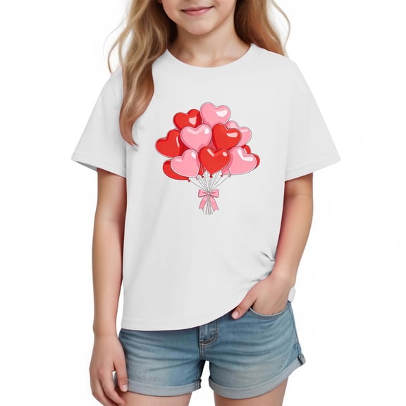 Posijego Kids Valentines Day Shirts Cotton T-Shirt Girls Boys Cute Heart Graphic Soft Summer Short Sleeve Tees